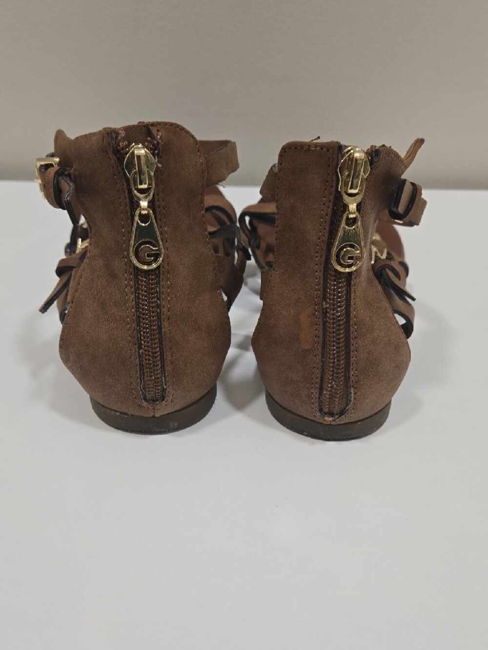 G by Guess Brown Strappy Gladiator Sandals with Gold Accent - Picture 3 of 12